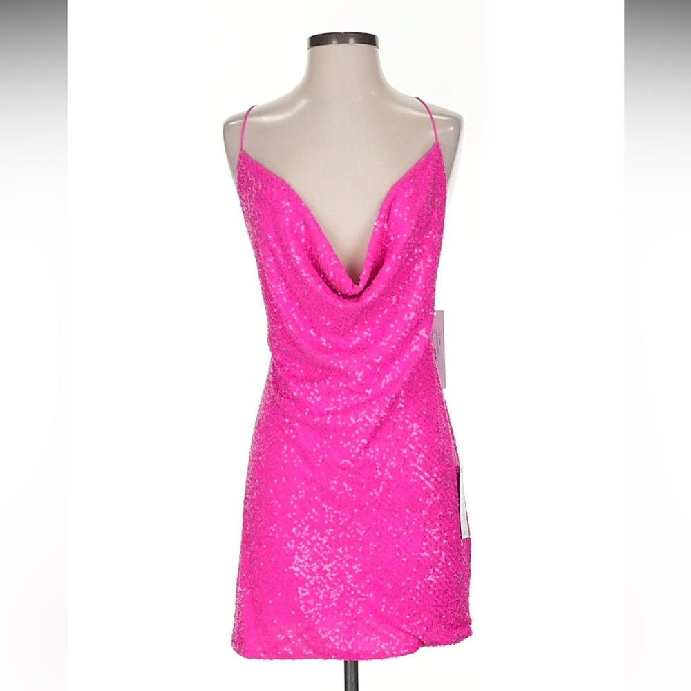 NEW Jay Godfrey Barbie Pink Baldwin Sequin Cowl Neck Mini Slip Dress Size 0